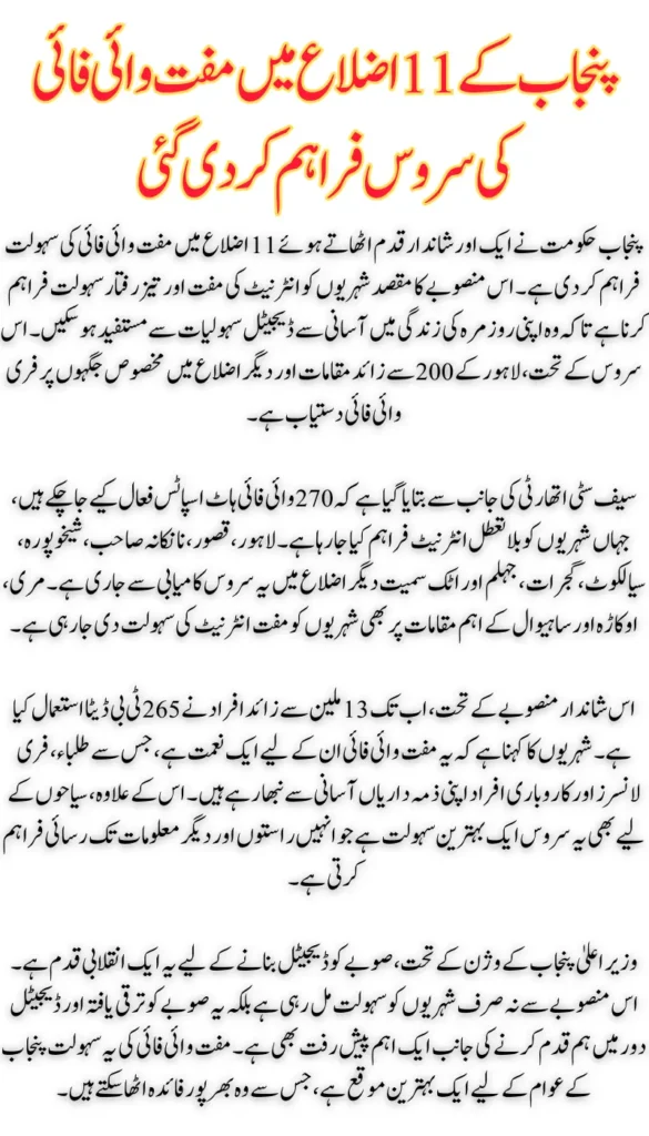 Maryam Nawaz Launches CM Free Wi-Fi Service Across 11 Districts in Punjab