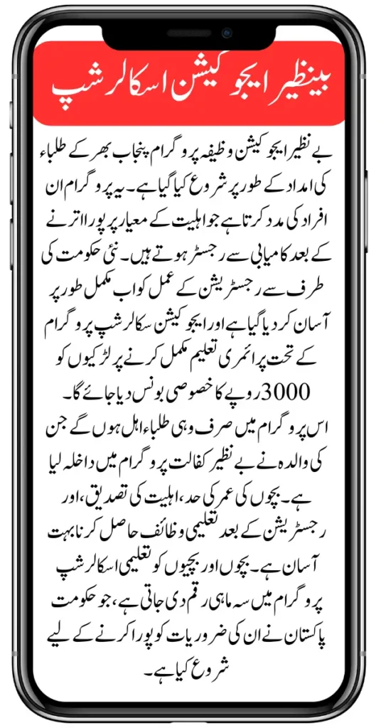 Benazir Education Scholarship for Poor and Talented Children