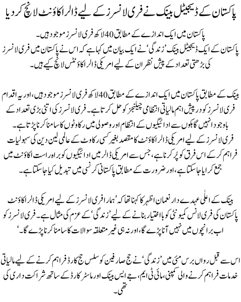 Digital Bank of Pakistan Introduces Dollar Accounts for Freelancers