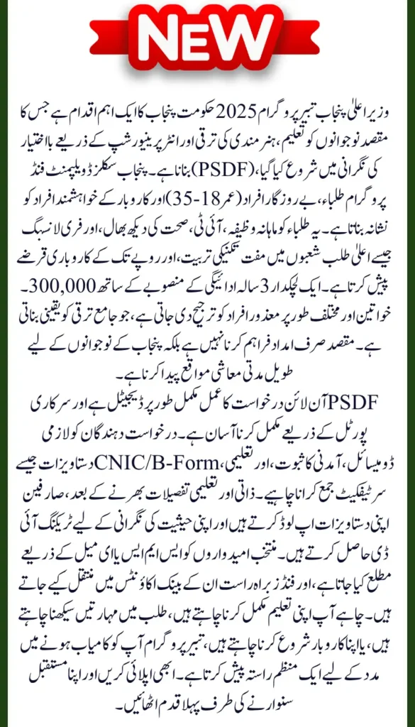 CM Punjab Tabeer Program 2025 Online Registration Guide and PSDF Process