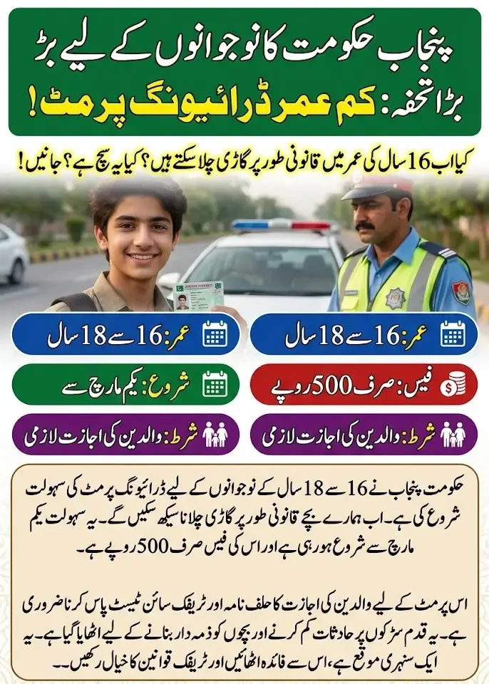 Punjab Government’s New Facility Driving Permit for Minors Aged 16–18
