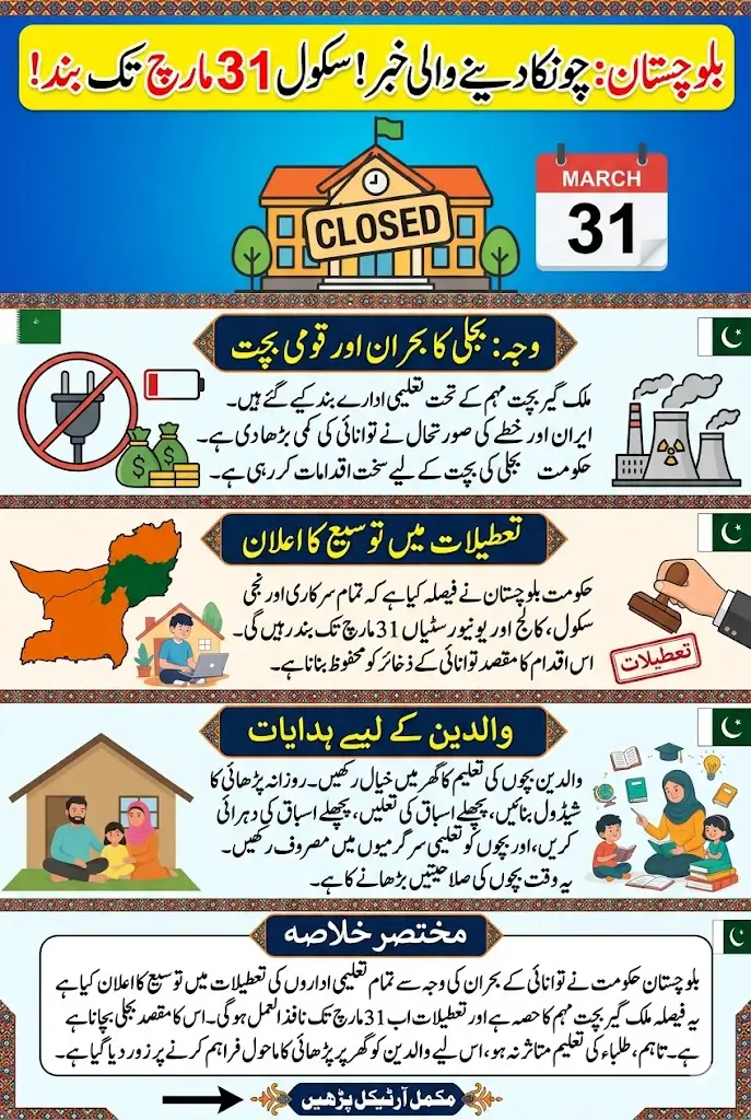 Balochistan Educational Institutions Holidays Extension Until March 31 Amid Energy Crisis