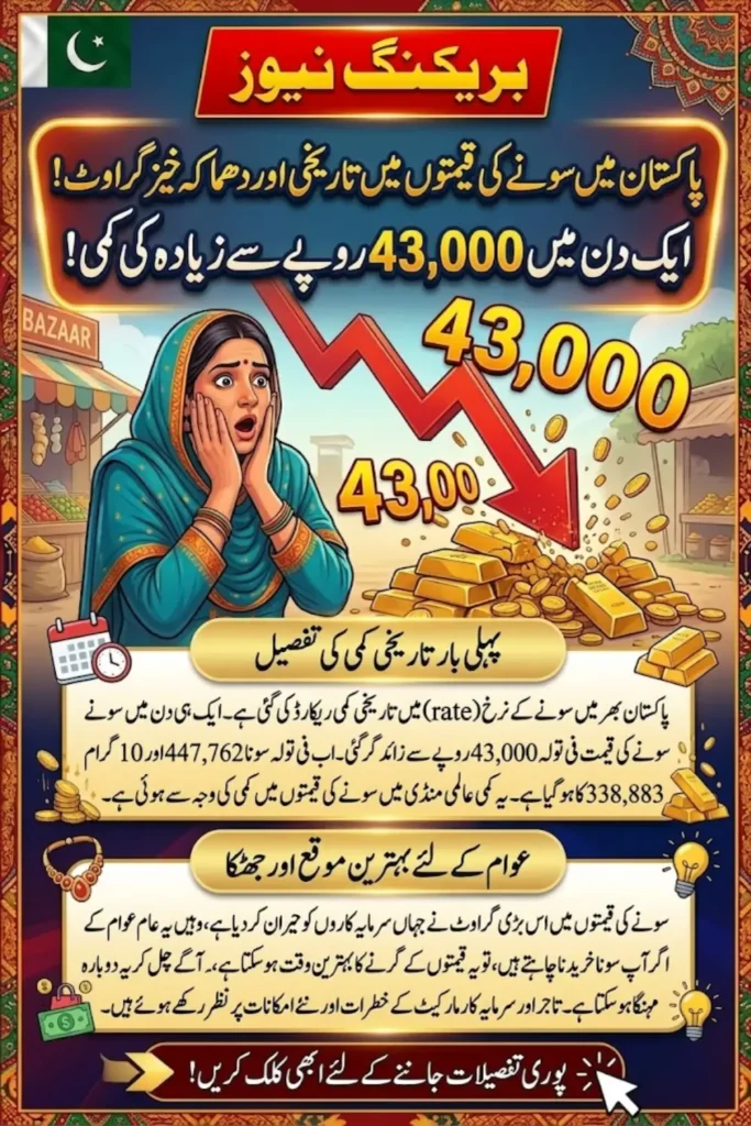 Gold Prices in Pakistan Witness Historic Single-Day Drop of Over Rs 43,000