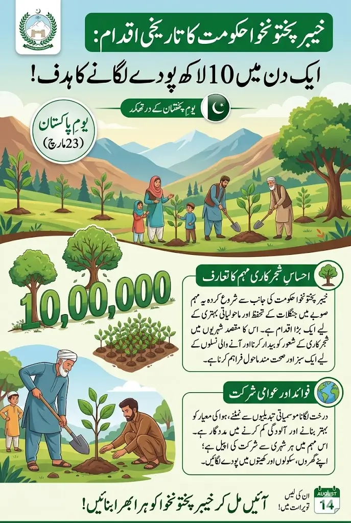 Khyber Pakhtunkhwa Ehsaas-e-Shajar Kari Campaign One Million Saplings Drive on Pakistan Day