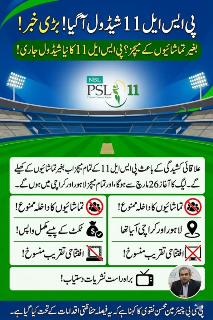 PSL 11 Schedule Confirmed Amid Regional Tensions Matches to Be Held Without Spectators