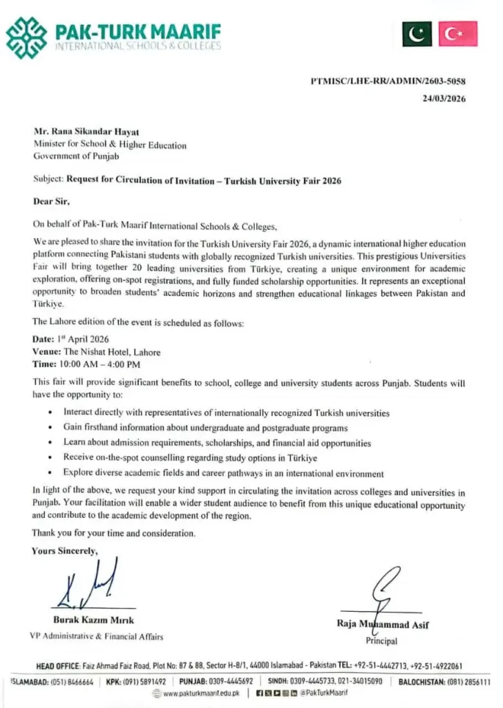 Pakistani Students to Explore Opportunities at Turkish University Fair 2026 in Lahore