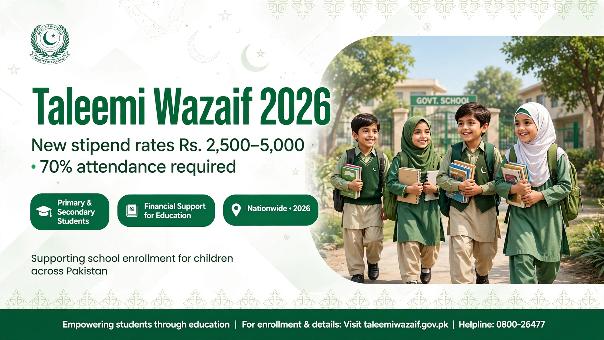 Benazir Taleemi Wazaif 2026 stipend rates registration