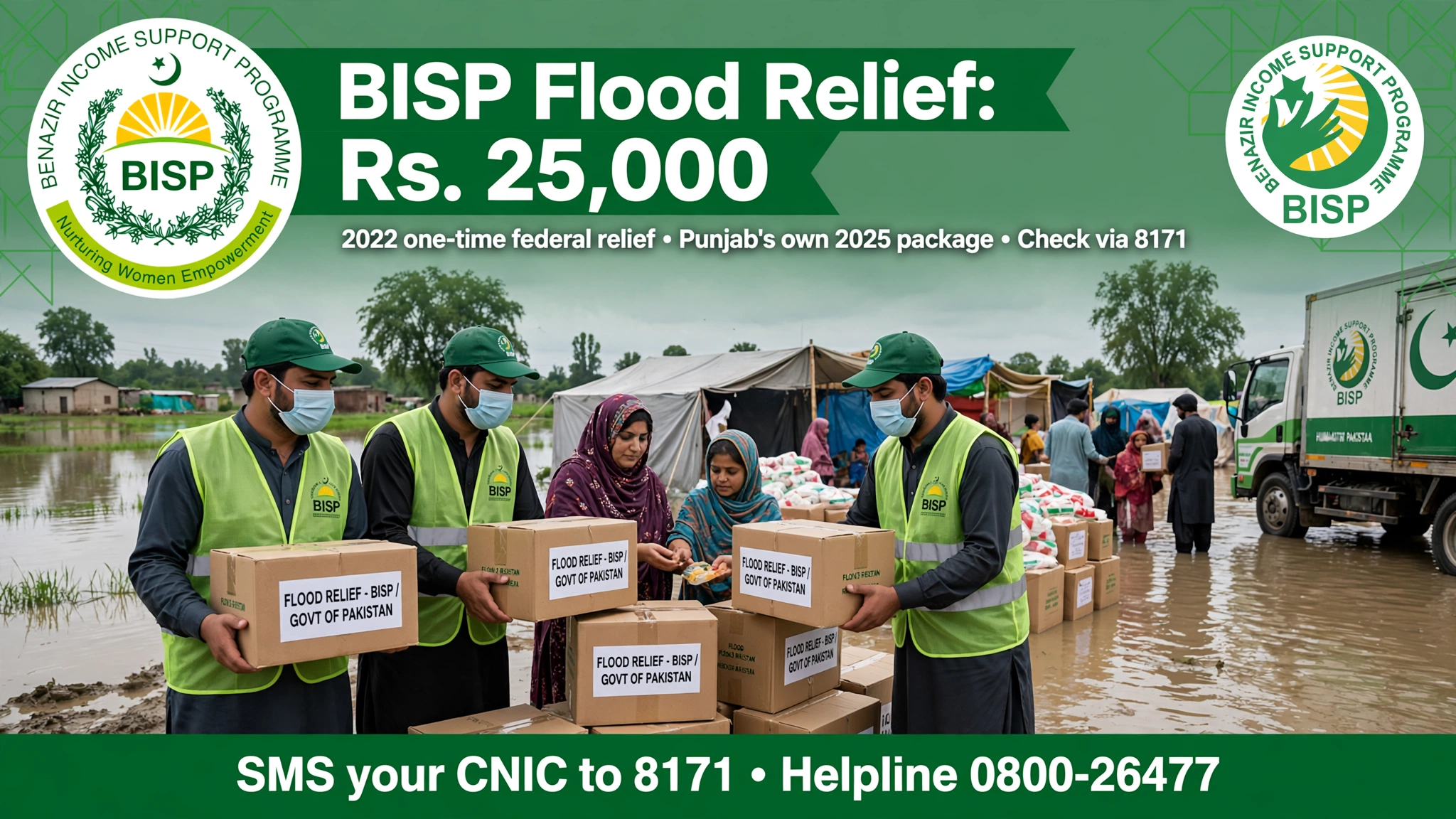 BISP flood relief program Rs 25,000 payment check via 8171