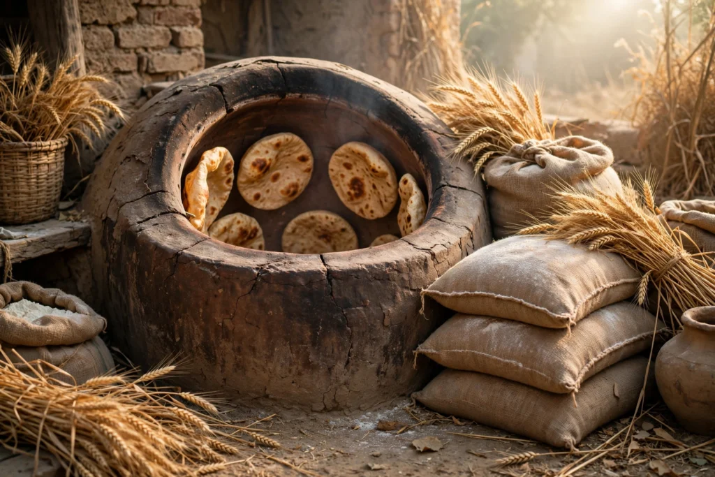 Tandoor baking fresh rotis in Punjab