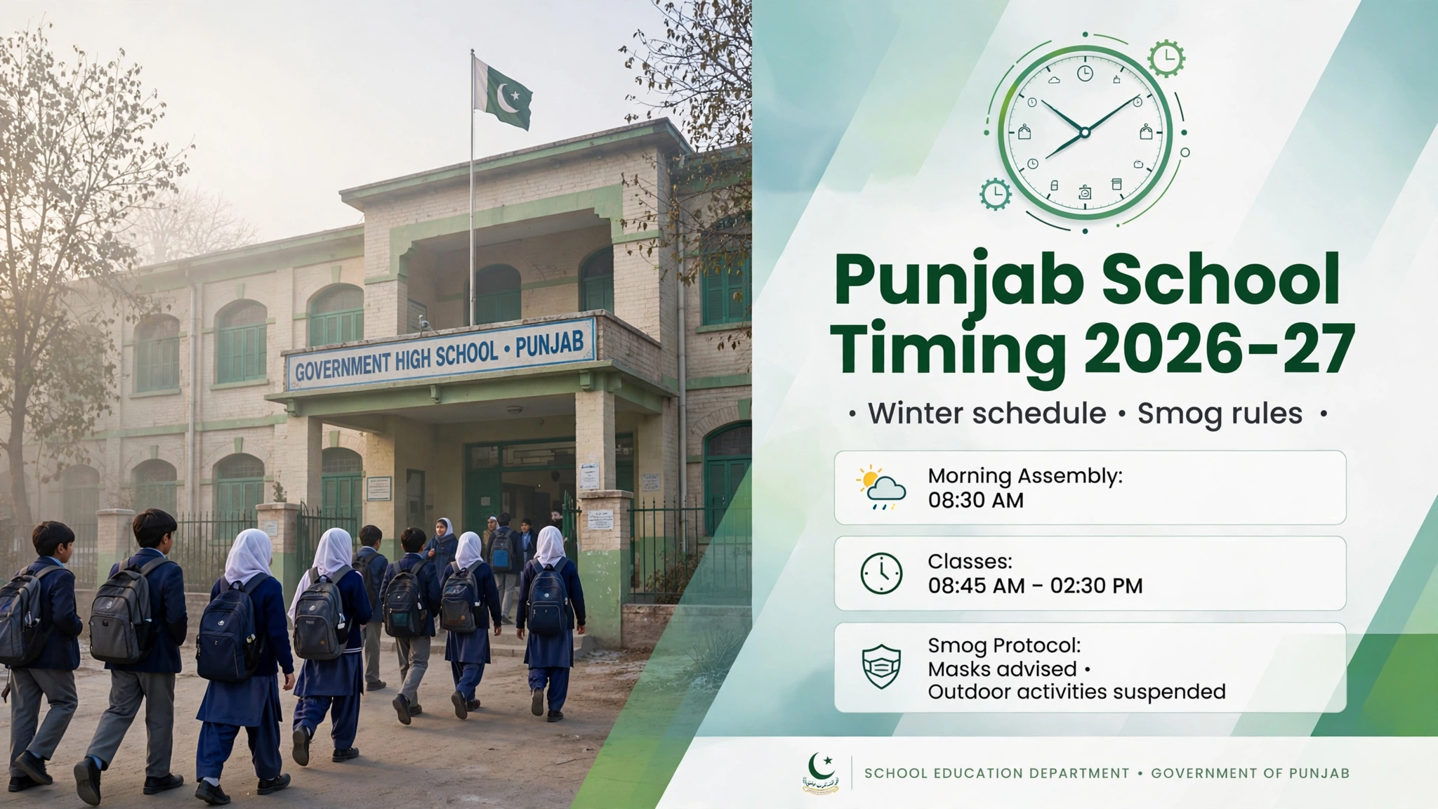 Punjab school timing 2026-27 winter schedule smog