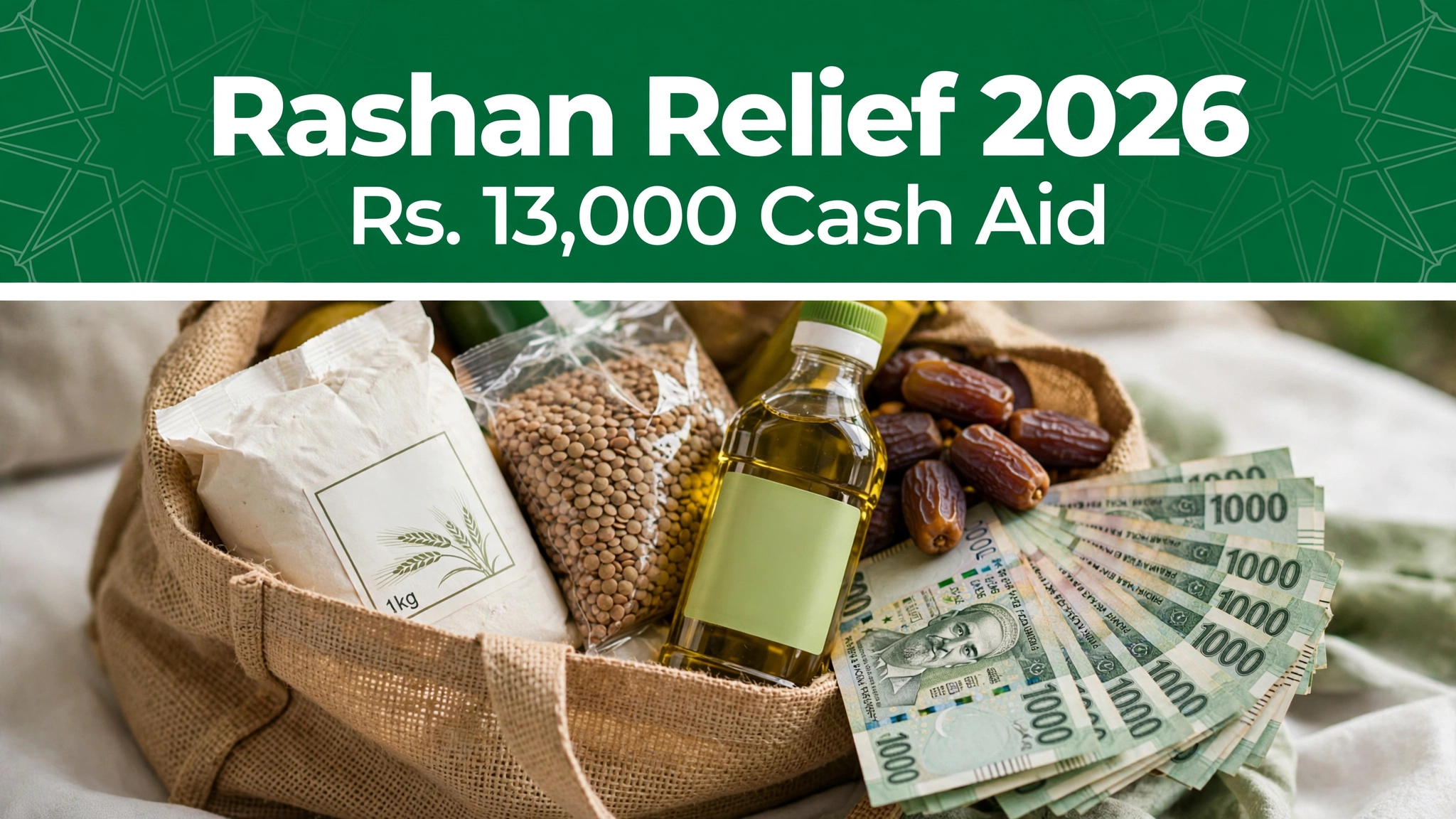 Rashan discount 2026 Rs 13000 Ramadan cash aid 9999 SMS